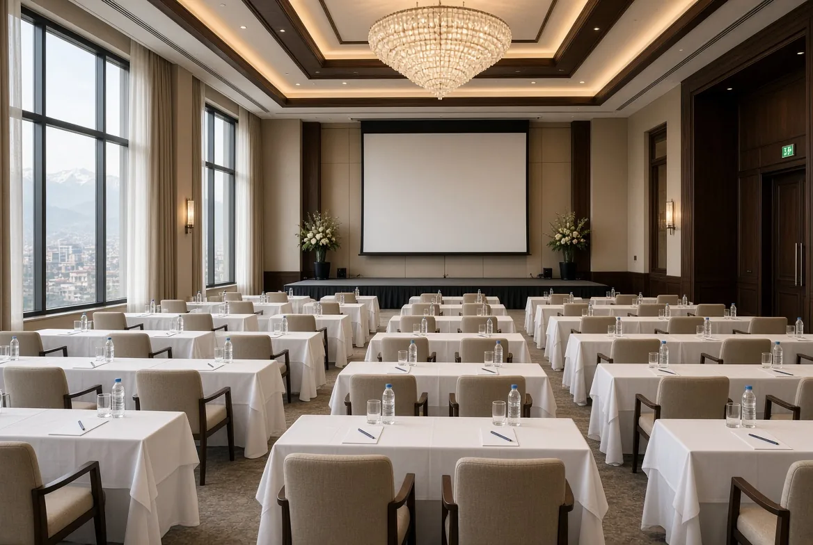 Large partner conference hall with stage seating in Nepal